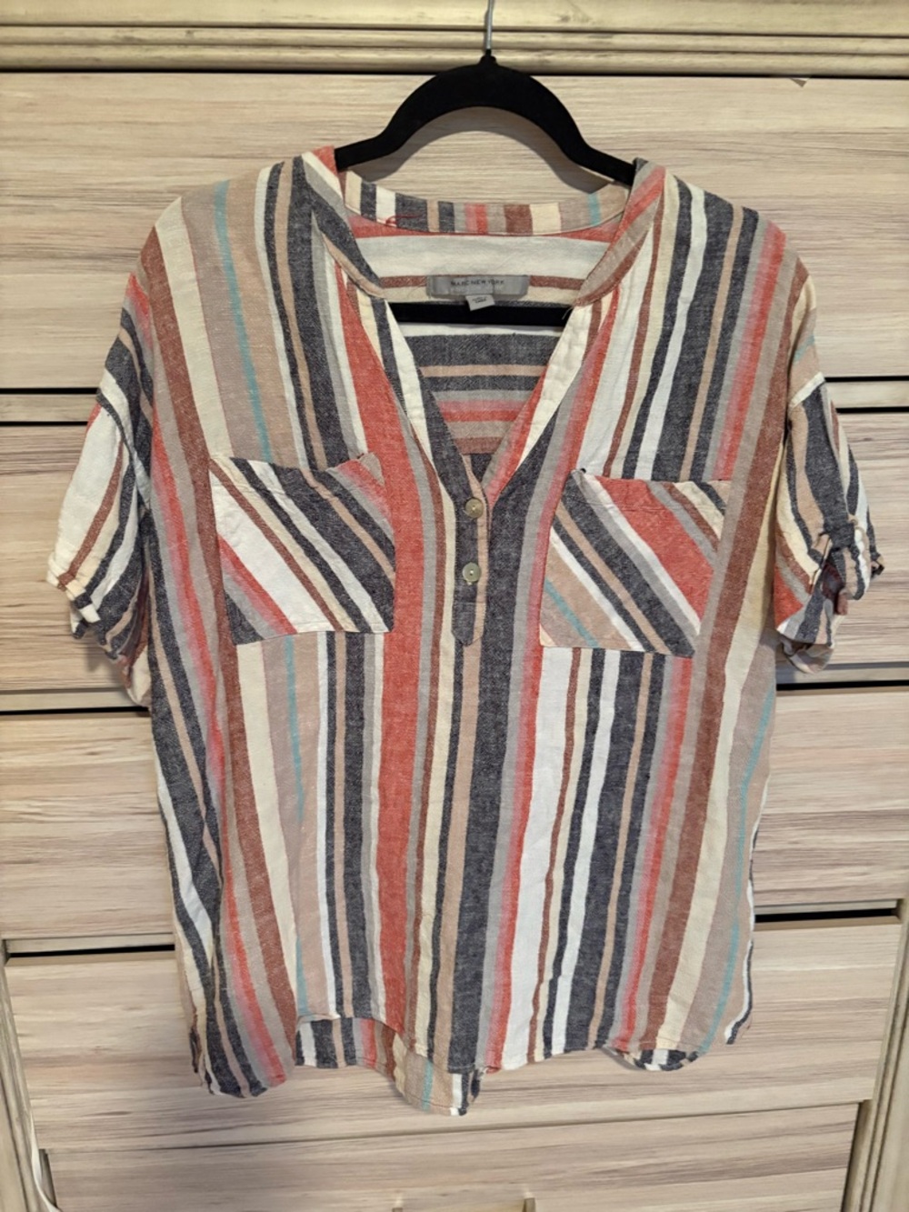 Marc New York Multicolor Striped Short-Sleeve Henley Tunic